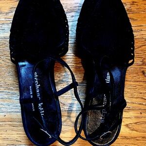 Strappy black woven velvet flats by Stephane Kelian Paris size 5.5